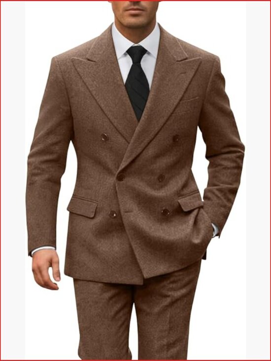 Other - Slim Fit Double Breasted Herringbone Tweed 2 Piece Suit Set